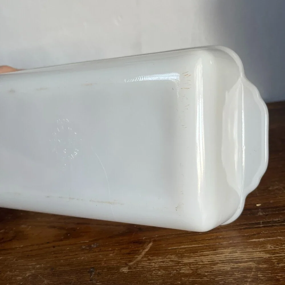 VTG Fire King Primrose Milk Glass Bread Loaf Pan 409 Baking Dish 1 Qt Floral USA